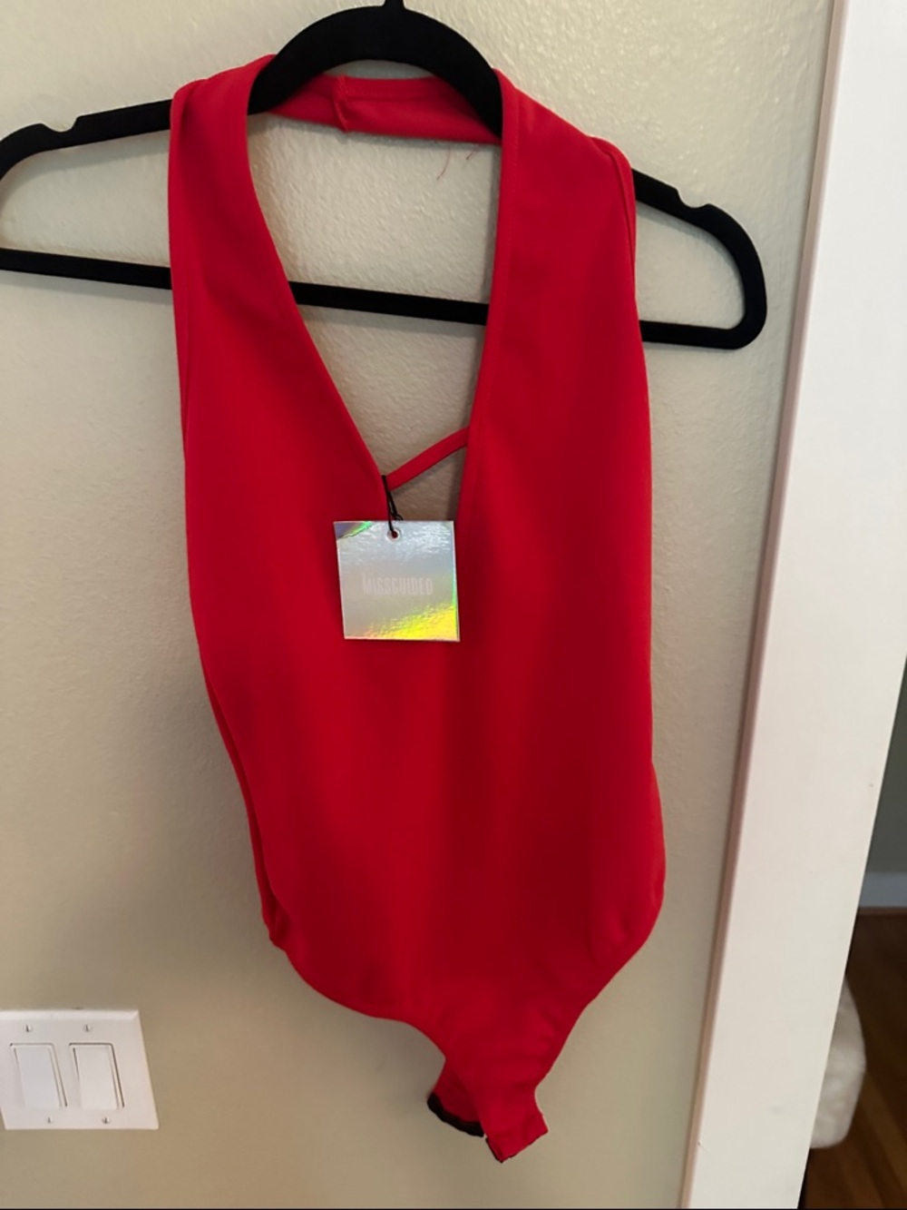 Missguided Red Plunge Halter Bodysuit